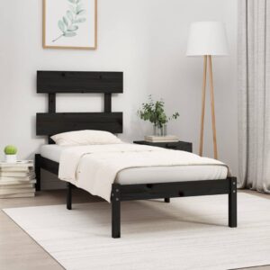 Bed Frame Black Solid Wood 92x187 cm Single Size