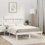 Bed Frame White Solid Wood 137x187 cm Double Size