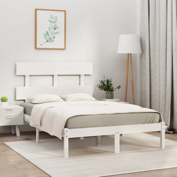 Bed Frame White Solid Wood 137x187 cm Double Size