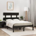 Bed Frame Black Solid Wood 137x187 cm Double Size