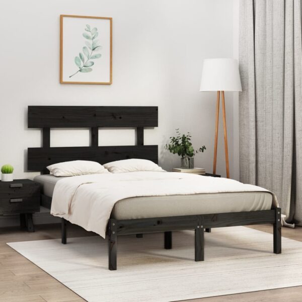 Bed Frame Black Solid Wood 137x187 cm Double Size