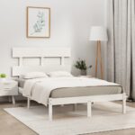 Bed Frame White Solid Wood 153x203 cm Queen Size