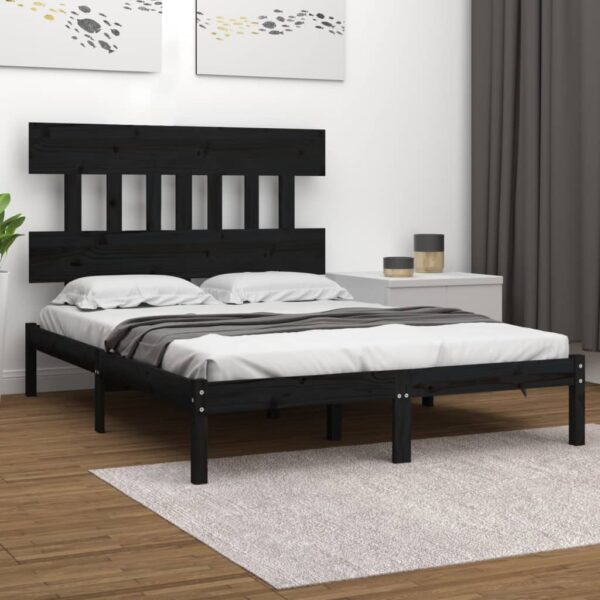 Bed Frame Black Solid Wood 137x187 cm Double Size