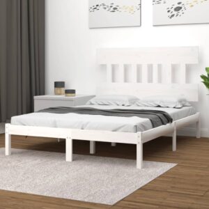 Bed Frame White Solid Wood 153x203 cm Queen Size