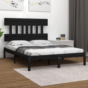 Bed Frame Black Solid Wood 153x203 cm Queen Size