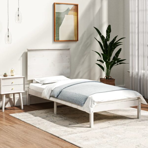 Bed Frame White Solid Wood 92x187 cm Single Size