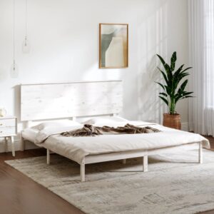 Bed Frame White Solid Wood 153x203 cm Queen Size