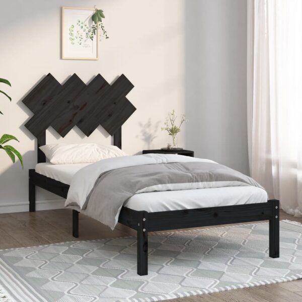 Bed Frame Black 92x187 cm Single Size Solid Wood