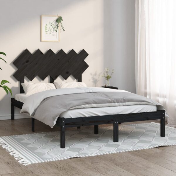 Bed Frame Black 137x187 cm Double Size Solid Wood