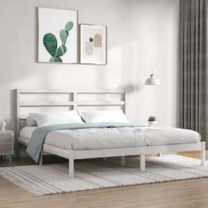 Bed Frame White Solid Wood 183x203 cm King Size