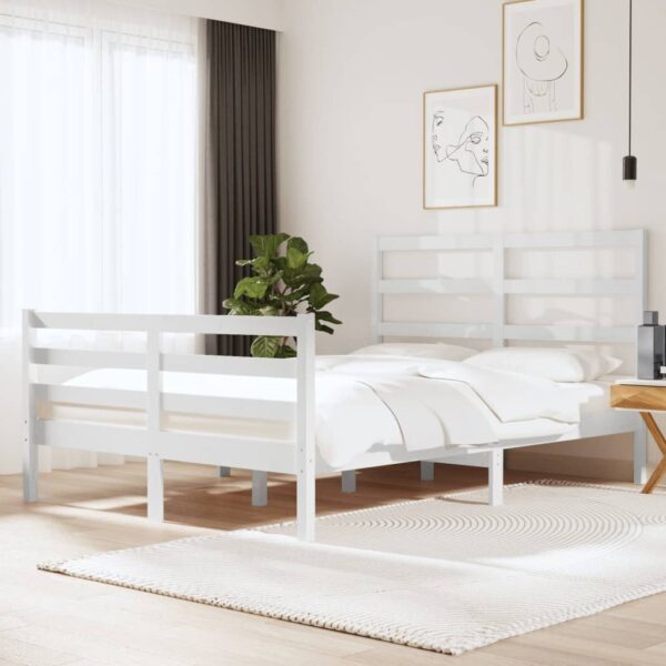 Bed Frame White Solid Wood Pine 137x187 cm Double Size