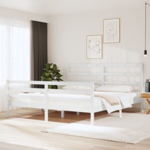 Bed Frame White Solid Wood Pine 183x203 cm King Size