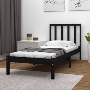 Bed Frame Black Solid Wood Pine 92x187 cm Single Size