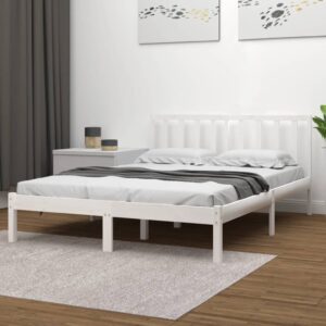 Bed Frame White Solid Wood Pine 137x187 cm Double Size