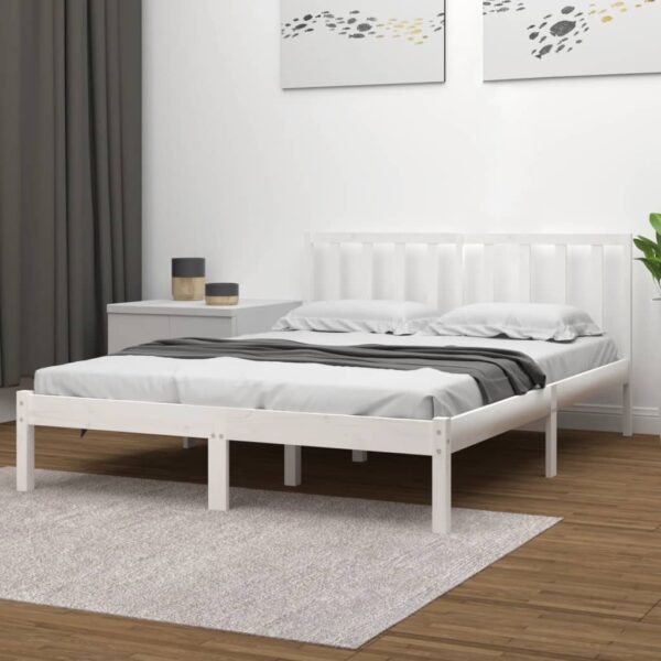 Bed Frame White Solid Wood Pine 137x187 cm Double Size