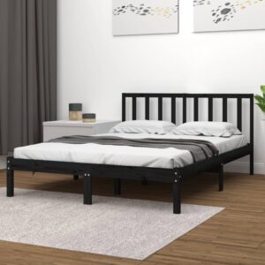 Bed Frame Black Solid Wood Pine 137x187 cm Double Size