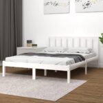 Bed Frame White Solid Wood Pine 153x203 cm Queen Size