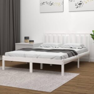 Bed Frame White Solid Wood Pine 183x203 cm King Size