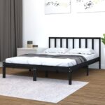 Bed Frame Black Solid Wood Pine 137x187 Double Size