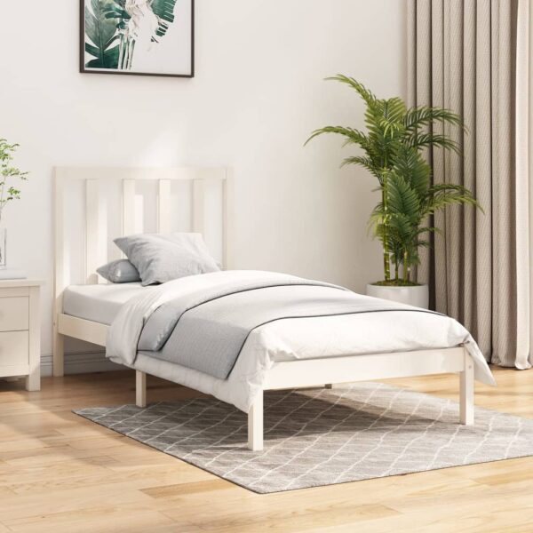 Bed Frame White Solid Wood Pine 92x187 cm Single Size