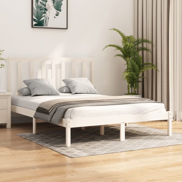 Bed Frame White Solid Wood Pine 137x187 Double Size