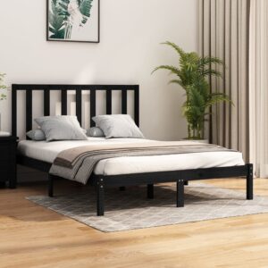 Bed Frame Black Solid Wood Pine 153x203 cm Queen Size