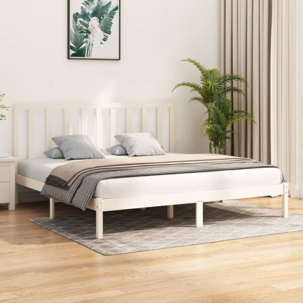 Bed Frame White Solid Wood Pine 183x203 cm King Size