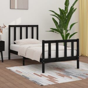 Bed Frame Black Solid Wood 92x187 cm Single Size