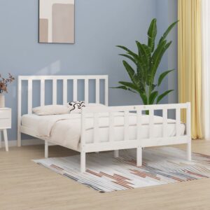 Bed Frame White Solid Wood 137x187 cm Double Size