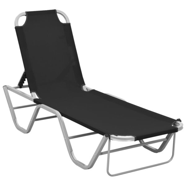 Adjustable Reclining Sun Lounger Aluminium Frame Textilene Fabric Black Silver