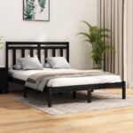 Bed Frame Black Solid Wood 153x203 cm Queen Size