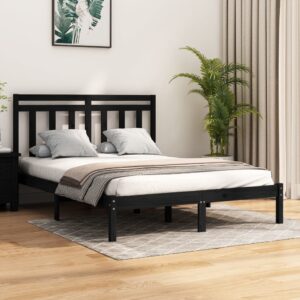 Bed Frame Black Solid Wood 153x203 cm Queen Size