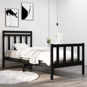 Bed Frame Black Solid Wood 92x187 cm Single Size