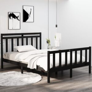 Bed Frame Black Solid Wood 137x187 cm Double Size