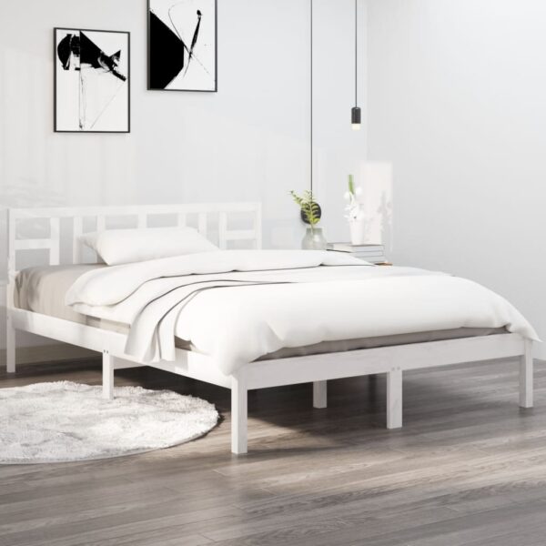 Bed Frame White Solid Wood 137x187 cm Double Size