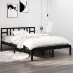 Bed Frame Black Solid Wood 137x187 cm Double Size