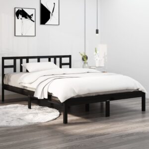 Bed Frame Black Solid Wood 137x187 cm Double Size