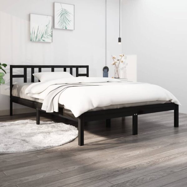 Bed Frame Black Solid Wood 153x203 cm Queen Size