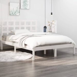 Bed Frame White Solid Wood 137x187 Double Size