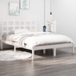 Bed Frame White Solid Wood 153x203 cm Queen Size