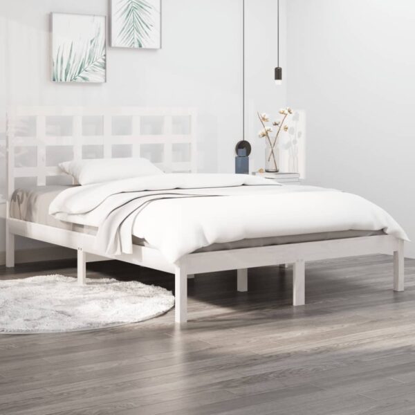 Bed Frame White Solid Wood 183x203 cm King Size