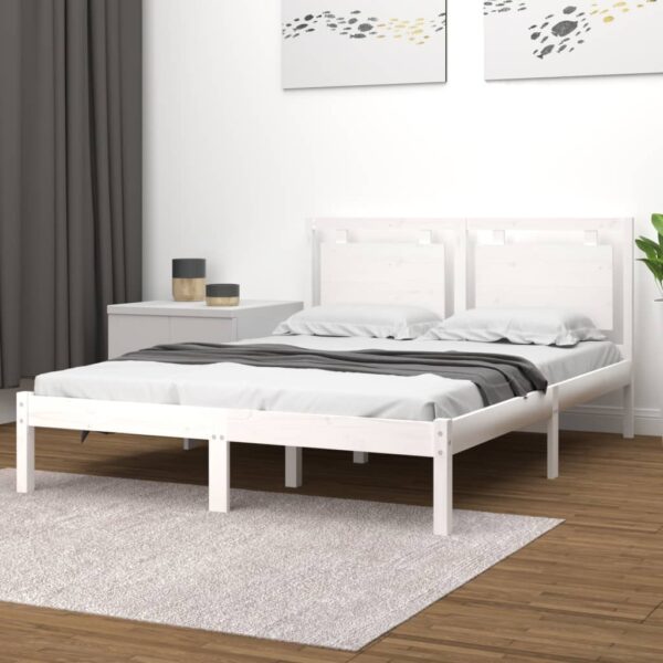 Bed Frame White Solid Wood 137x187 cm Double Size