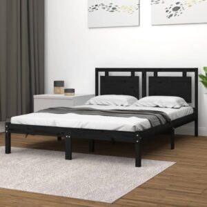 Bed Frame Black Solid Wood 137x187 cm Double Size