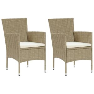 Outdoor Poly Rattan Dining Chairs Set of Two with Cushions Beige Patio Furniture