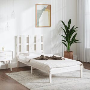 Bed Frame White Solid Wood 92x187 cm Single Size