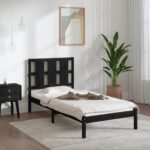 Bed Frame Black Solid Wood 92x187 cm Single Size