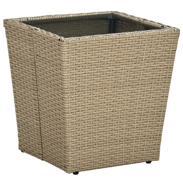 Tea Table Beige 41.5x41.5x44 cm Poly Rattan and Tempered Glass