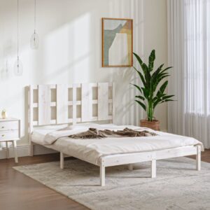 Bed Frame White Solid Wood 137x187 cm Double Size