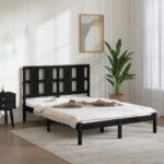 Bed Frame Black Solid Wood 137x187 cm Double Size