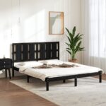 Bed Frame Black Solid Wood 153x203 cm Queen Size